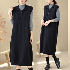 批发2025Polo领针织连衣裙女秋季新款内搭打底裙中长款宽松无袖背心裙