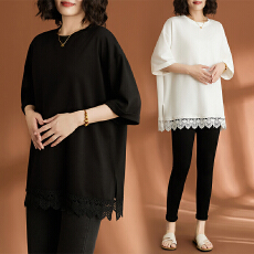 批发大码时尚设计感<b class='q'>蕾丝</b>花边拼接<b class='q'>T</b><b class='q'>恤</b>女装2026夏新款胖mm宽松休闲上衣