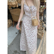 批发胖mm法式茶歇碎花<b class='q'>吊带</b>连衣裙夏气质显瘦旅游度假风淑女脚踝<b class='q'>长裙</b>子
