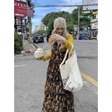 批发大码气质慵懒风黄花雪纺<b class='q'>吊带</b>连衣裙夏法式复古旅游度假风温柔<b class='q'>长裙</b>