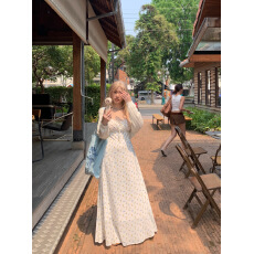 批发大码加长减龄<b class='q'>甜美</b>小清新印花吊带连衣裙夏纯欲风性感显瘦显白长裙