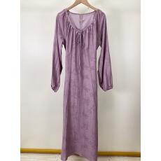 批发大码国风新中式V领印花连衣裙<b class='q'>秋</b>冬温柔淑女A字长袖气质长款显瘦裙