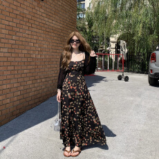 批发大码法式气质高级碎花吊带连衣裙夏2026新款修身显瘦复古气质长裙