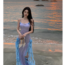 批发性感浪漫珠片连衣裙海边宴会约会亮片礼服度假风连衣裙贵气长裙