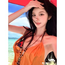 批发千禧年性感辣妹针织吊带上衣V领显白橘色背心可搭<b class='q'>比基尼</b><b class='q'>罩衫</b>