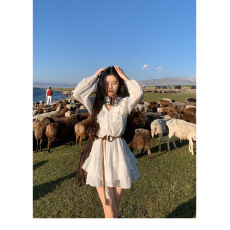 批发一颗甜桃yikett《逃跑计划》初秋小个子白色<b class='q'>长袖</b><b class='q'>连衣</b>裙女小白裙