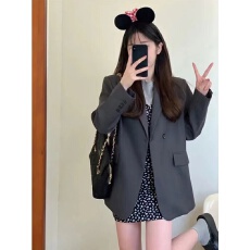 批发西装外套女中长款2025新款韩版春秋灰色宽松高级感小个子西服上衣