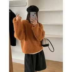 批发加厚韩系软糯宽松连帽毛衣女秋冬半拉链毛圈慵懒风针织衫外套