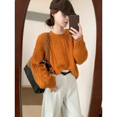 批发甜美气质麻花套头毛衣2025秋季新款韩版休闲宽松慵懒风针织衫