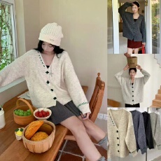 批发高级感慵懒风洋气手缝线大毛衣针织开衫外套秋冬宽松百搭上衣女