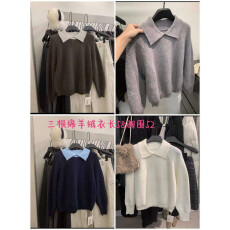 批发温柔奶油系显白polo翻领文艺复古套头毛衣女秋冬软糯外穿减龄上衣