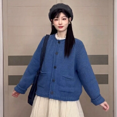 批发韩系慵懒高级感克莱因蓝色毛衣女秋冬