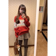 批发圣诞节氛围感穿搭复古费尔岛红色套头毛衣女秋冬慵懒风针织衫上衣