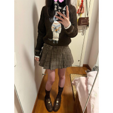 批发美式复古小猫棕色毛衣针织衫女2025冬季新款超好看慵懒感百搭上衣