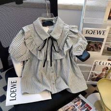 批发2026设计蝴蝶结polo娃娃上衣<b class='q'>甜美</b>荷叶短袖泡泡袖上衣多巴胺新品