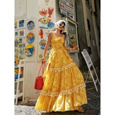 批发法式度假风黄色流苏提花大摆<b class='q'>两件套</b>连衣裙