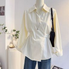 批发法式气质绑带收腰长袖<b class='q'>衬衫</b>女2026秋季设计感显瘦通勤<b class='q'>衬衣</b>韩系上衣