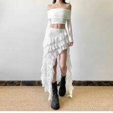 批发不规则蕾丝半身裙女夏季小个子高腰<b class='q'>白色</b>a字蛋糕短裙子防走光裙裤