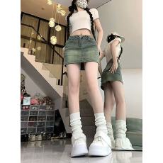 批发做旧复古<b class='q'>牛仔</b>半身裙包臀裙女夏辣妹<b class='q'>高腰</b>百搭小个子短裙裙裤<b class='q'>牛仔</b>