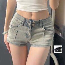 批发复古水洗蓝色牛仔短裤女<b class='q'>春</b>夏辣妹小个子低腰直筒裤子紧身包臀热