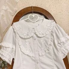 批发日系软妹<b class='q'>可爱</b>洛丽塔lolita内搭娃娃领短袖衬衫女夏季衬衣上衣