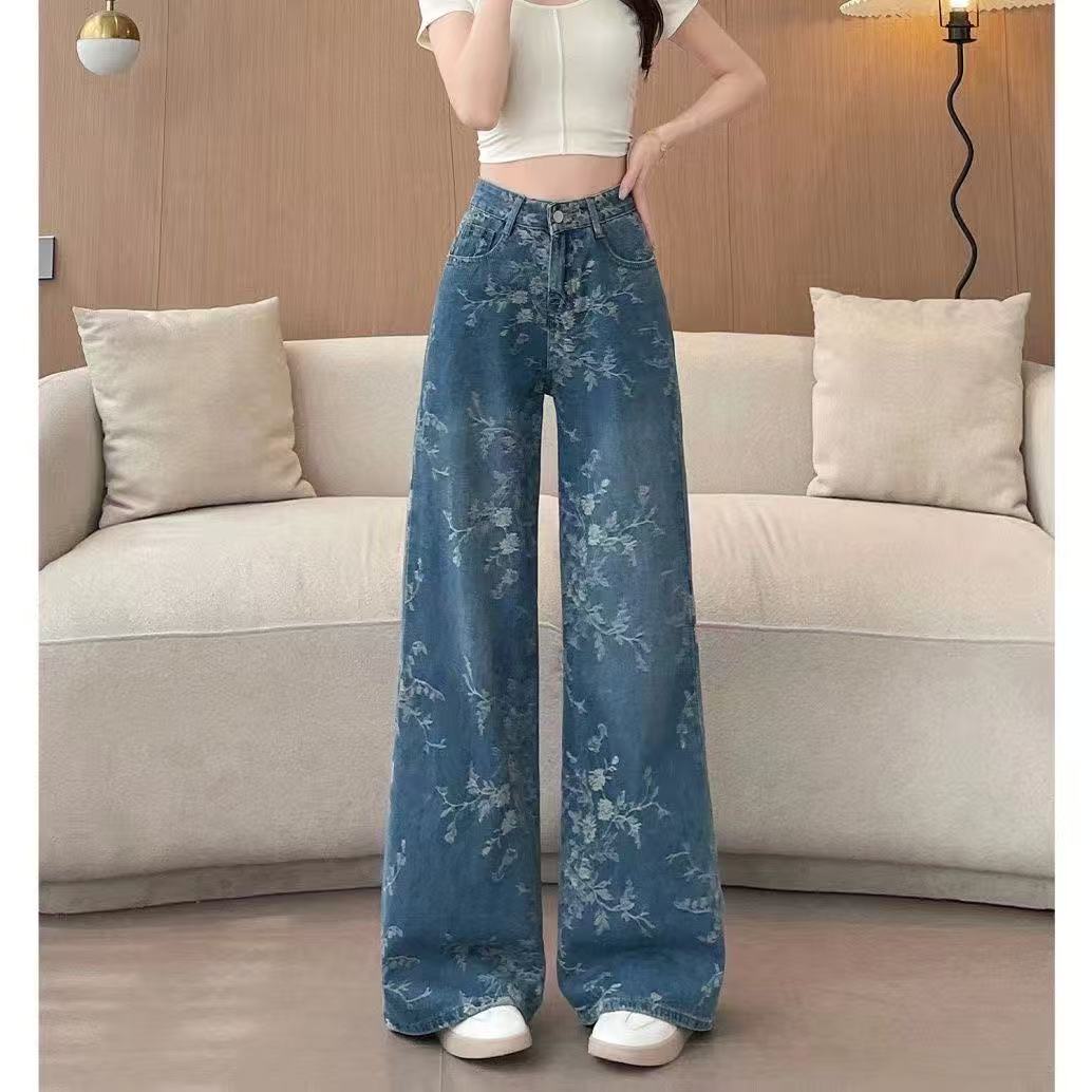 작은 키 레트로 워싱 도루 센스 스트레이트 청바지 여성 여름 새로운 루즈핏 다용도 하이웨이스트 넓은 다리 바닥 청소 바지