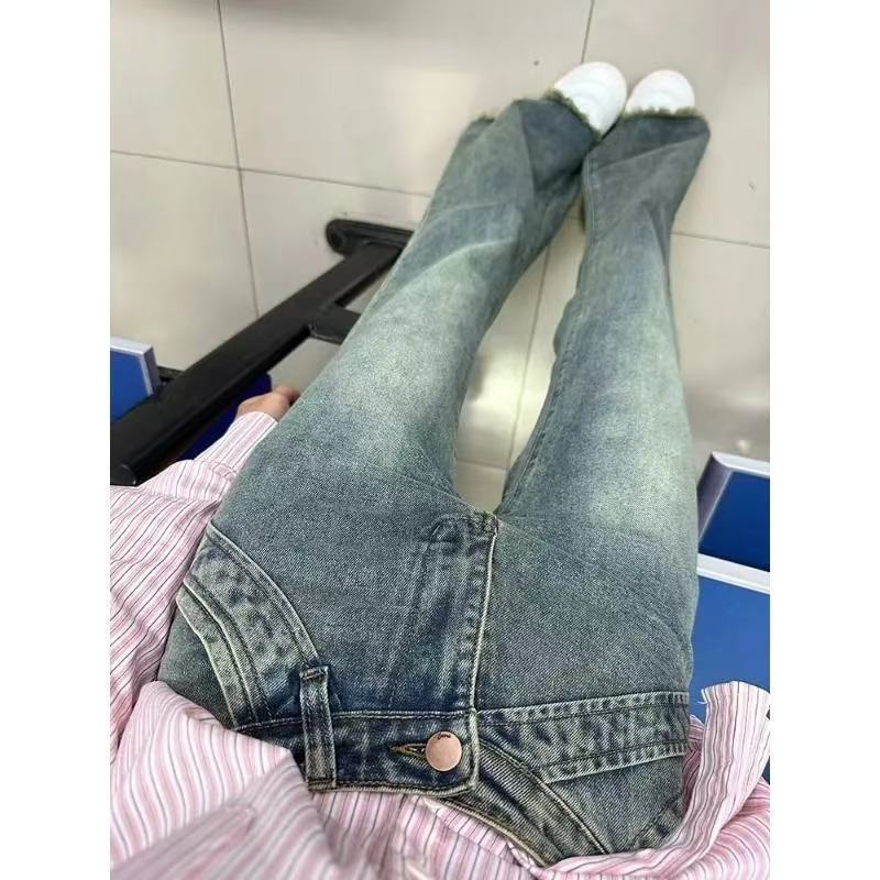디자인 센스 거친 가장자리 부츠컷 청바지 여성 여름 새로운 빅 사이즈 지방 mm 하이웨이스트 슬림해 보이는 표지 넓적 다리 신축성 나팔 바지