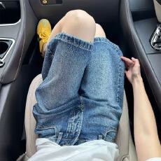 批发复古蓝烫钻五分牛仔短<b class='q'>裤</b>女夏季新款大码胖mm高腰显瘦宽松阔腿<b class='q'>裤</b>子