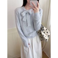 批发韩版简约水貂毛绑带打底针织衫毛衣女2026春秋设计感减龄气质上衣