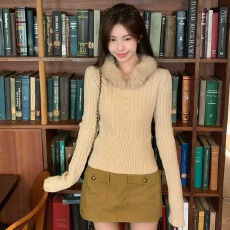 批发氛围感大毛领套头毛衣<b class='q'>秋</b>冬保暖韩系内搭小衫修身收腰显瘦针织上衣