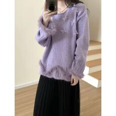 批发韩系钉珠立体蝴蝶拼接毛毛针织<b class='q'>毛衣</b>女秋冬<b class='q'>新款</b>宽松慵懒显瘦上衣