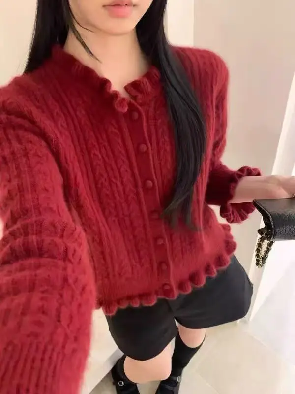 레트로 프릴 니트 가디건 상세 이미지 3