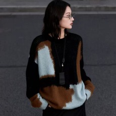 批发灰色V领毛衣半身裙女秋冬高级感慵懒风内搭针织衫宽松软糯<b class='q'>套装</b>厚
