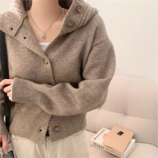 批发<b class='q'>韩国</b>连帽羊毛针织开衫女韩系2026新款高领极简休闲百搭毛衣<b class='q'>外套</b>