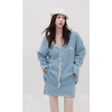 批发颖子定制茶会千金蝴蝶结蕾丝毛衣套装女冬针织开衫短裙<b class='q'>两件套</b>