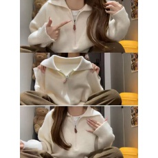 批发白色翻领套头<b class='q'>毛衣</b><b class='q'>女</b>秋冬季2026新款慵懒高级感内搭打底针织衫上衣