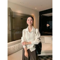 批发老钱风高领翻领双拉链开衫<b class='q'>女</b>设计感坑条针织衫春秋款保暖<b class='q'>毛衣</b>外套
