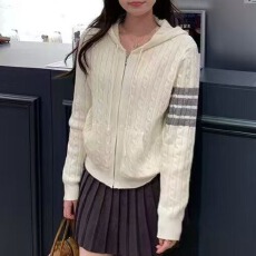 批发韩版慵懒风长袖连帽毛衣学院风内搭经典连帽麻花针织开衫女<b class='q'>秋冬</b>