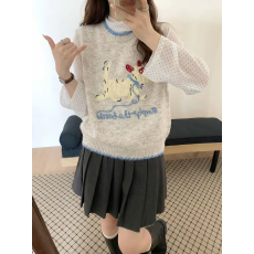 批发韩系小狗刺绣无袖套头叠穿马甲背心女秋冬季<b class='q'>甜美</b>宽松减龄坎肩上衣