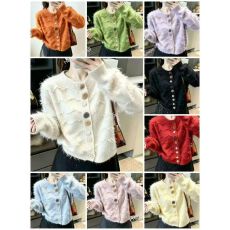 批发9个色～韩系复古克莱因蓝色软糯针织外套女秋冬宽松<b class='q'>短款</b>毛衣开衫