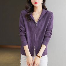 批发女开衫针织连帽卫衣秋季<b class='q'>短款</b>外搭上衣双拉链毛衣外套
