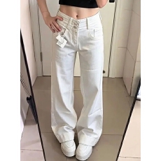 批发美式辣妹双扣<b class='q'>白</b>色低腰微喇牛仔裤女小个子显高显瘦窄版阔腿直筒裤