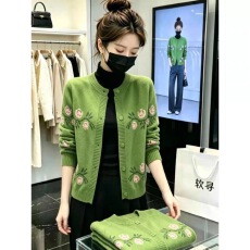 批发温柔风绿色植物花卉刺绣毛针织衫女2026新款针织开衫上衣