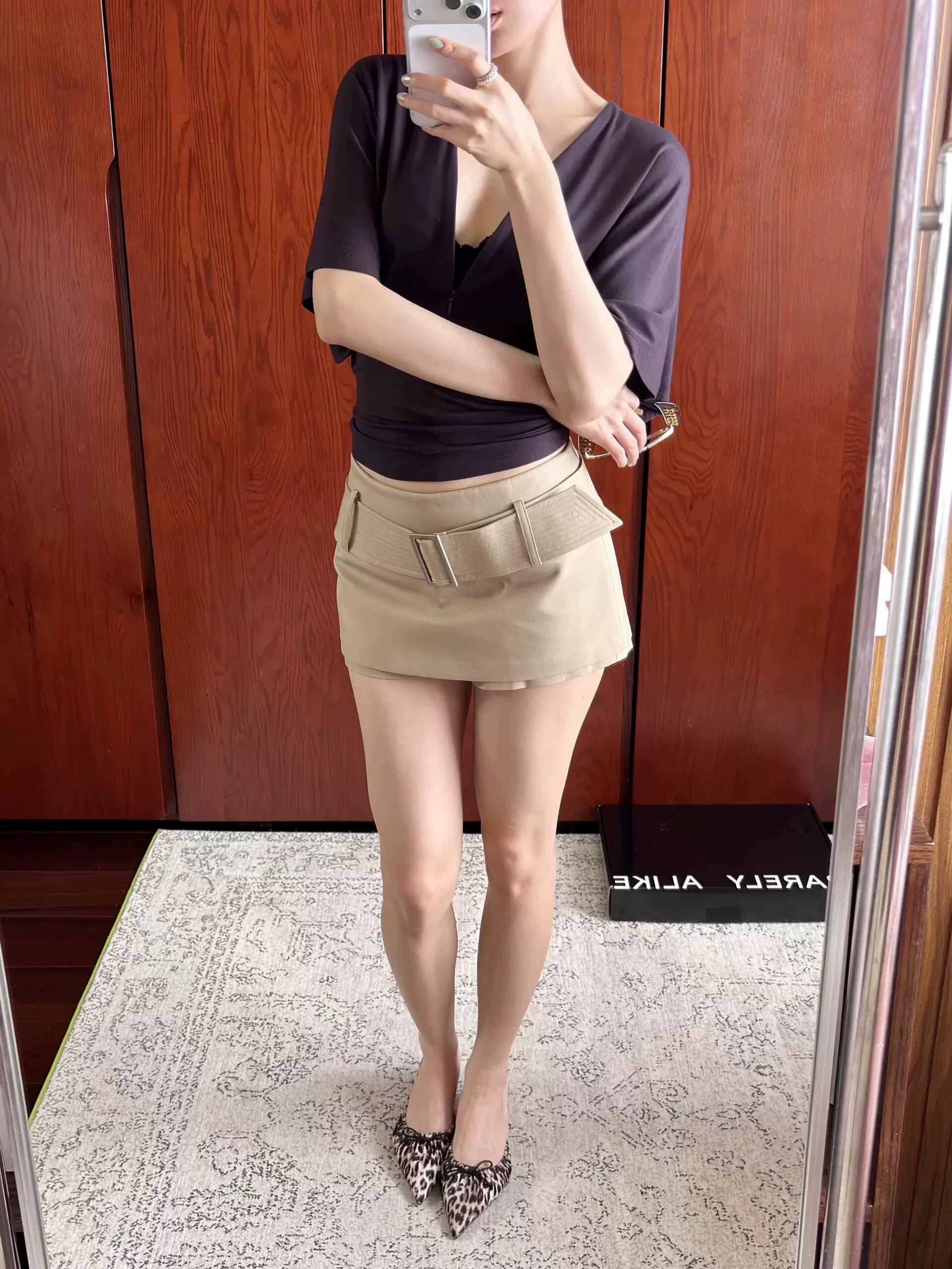 라이 경기 서울 우아한 악당 와이드 벨트 mini 치마바지 카키