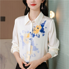 批发2026年春夏印花<b class='q'>真丝</b><b class='q'>衬衫</b>女长袖设计感高贵杭州桑蚕丝翻领<b class='q'>衬衣</b>上衣