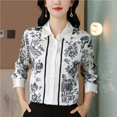 批发设计师款素描艺术印花<b class='q'>真丝</b><b class='q'>衬衫</b>女2026新款气质时尚长袖桑蚕丝上衣