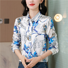 批发19姆米重磅弹力缎<b class='q'>真丝</b><b class='q'>衬衫</b>女长袖2025秋装新款气质显瘦桑蚕丝上衣
