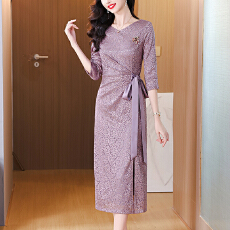 批发婚宴装宴会旗袍2025新款春秋连衣裙高端<b class='q'>妈妈</b>装蝴蝶结礼服高贵<b class='q'>裙子</b>