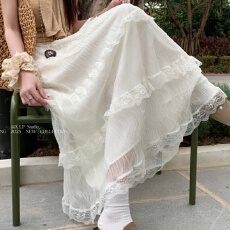 批发实拍韩系甜美网纱垂感蕾丝半身裙显瘦层叠花边仙女蛋糕裙中长裙子