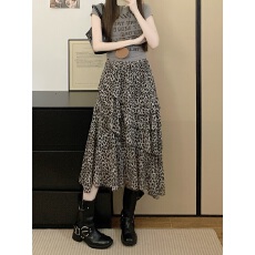 批发实拍<b class='q'>韩版</b>时尚百搭豹纹印花显瘦<b class='q'>雪纺</b>蛋糕裙荷叶边中长款半身裙女
